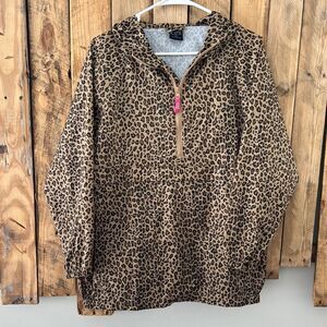 Children’s Place Rain Jacket Windbreaker Girl XL Animal Print Hooded Quarter Zip